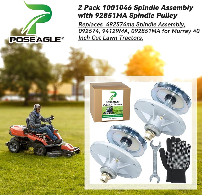 POSEAGLE 2 Pack Pre-Greased 1001046 Spindle Assembly with 92851MA Spindle Pulley Replaces Murray 492574ma Spindle Assembly, 092574, 94129MA, 092851MA for Murray 40 Inch Cut Lawn Tractors - Image 2